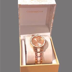 NEW Charter Club 2 Tone BRACELET WATCH Women Radiant 34mm Rose Gold White Boxed